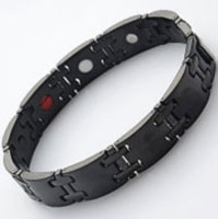 A black Stainless Steel bracelet containing healing magnets